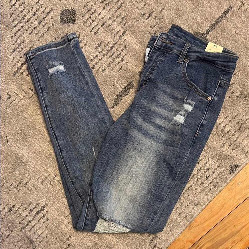 Amazon Blue Skinny Jeans with Distressed Details